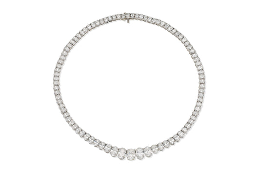 Vintage 1970s 46.50 Carat Oval Cut Diamond Riviera Necklace