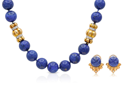 Trio Lapis Lazuli Beads Necklace and Earrings Set