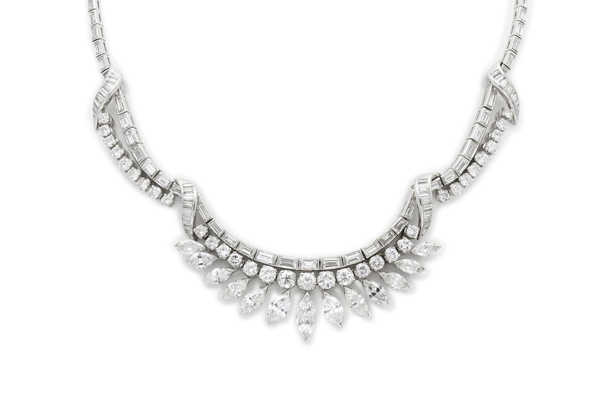 Vintage 1950s 30.00 Carat Multi-Cut Diamond Necklace