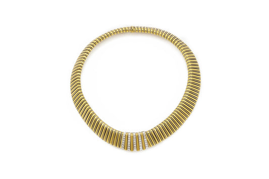 Vintage 1960s Yellow Gold Tubogas Collar Necklace with Diamonds