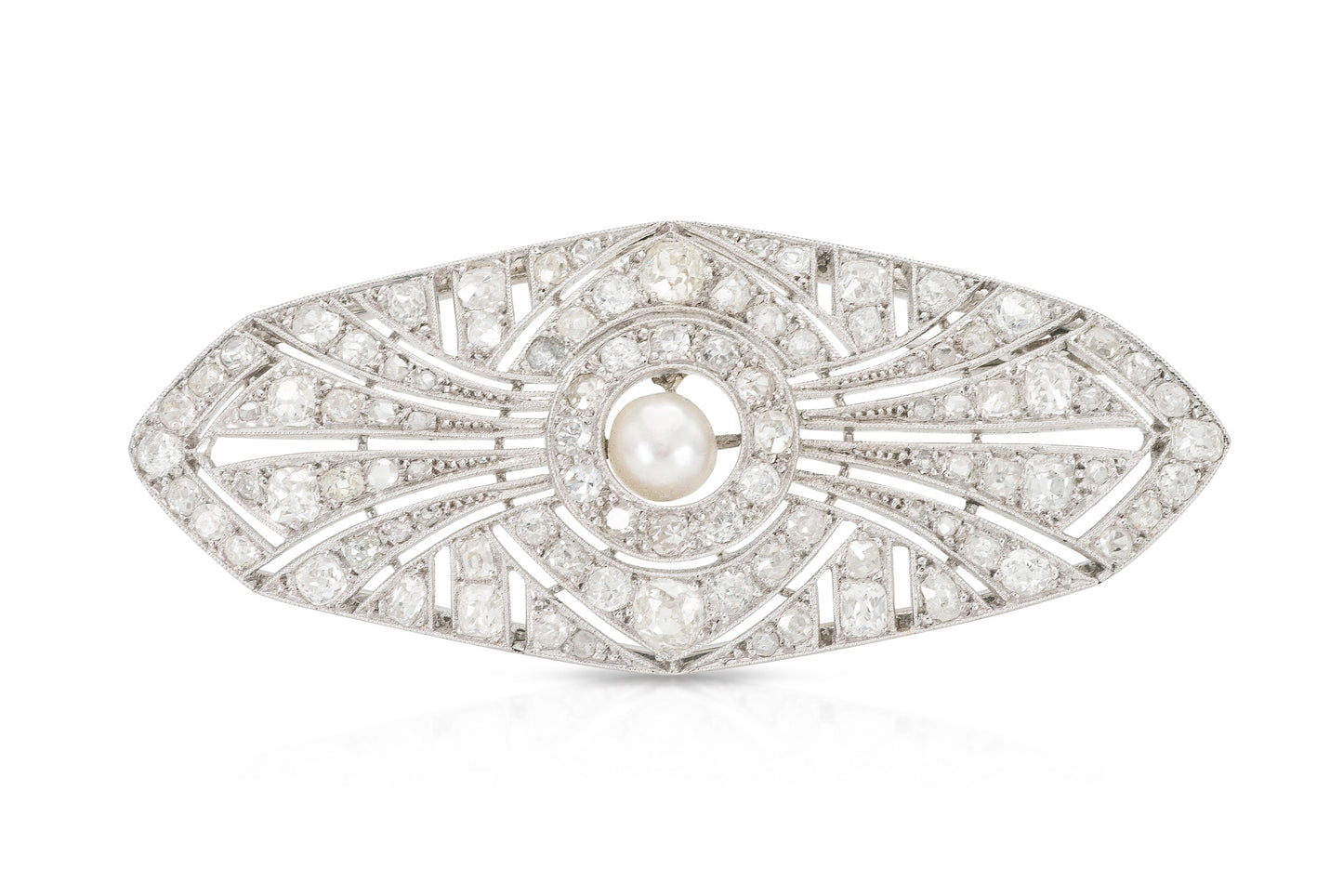 Antique Edwardian 1910s 5.00 Carat Diamonds & Pearl Brooch