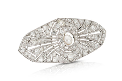 Antique Edwardian 1910s 5.00 Carat Diamonds & Pearl Brooch