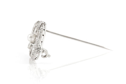 Antique Edwardian 1910s 1.50 Carat Diamond & Pearl Openwork Brooch