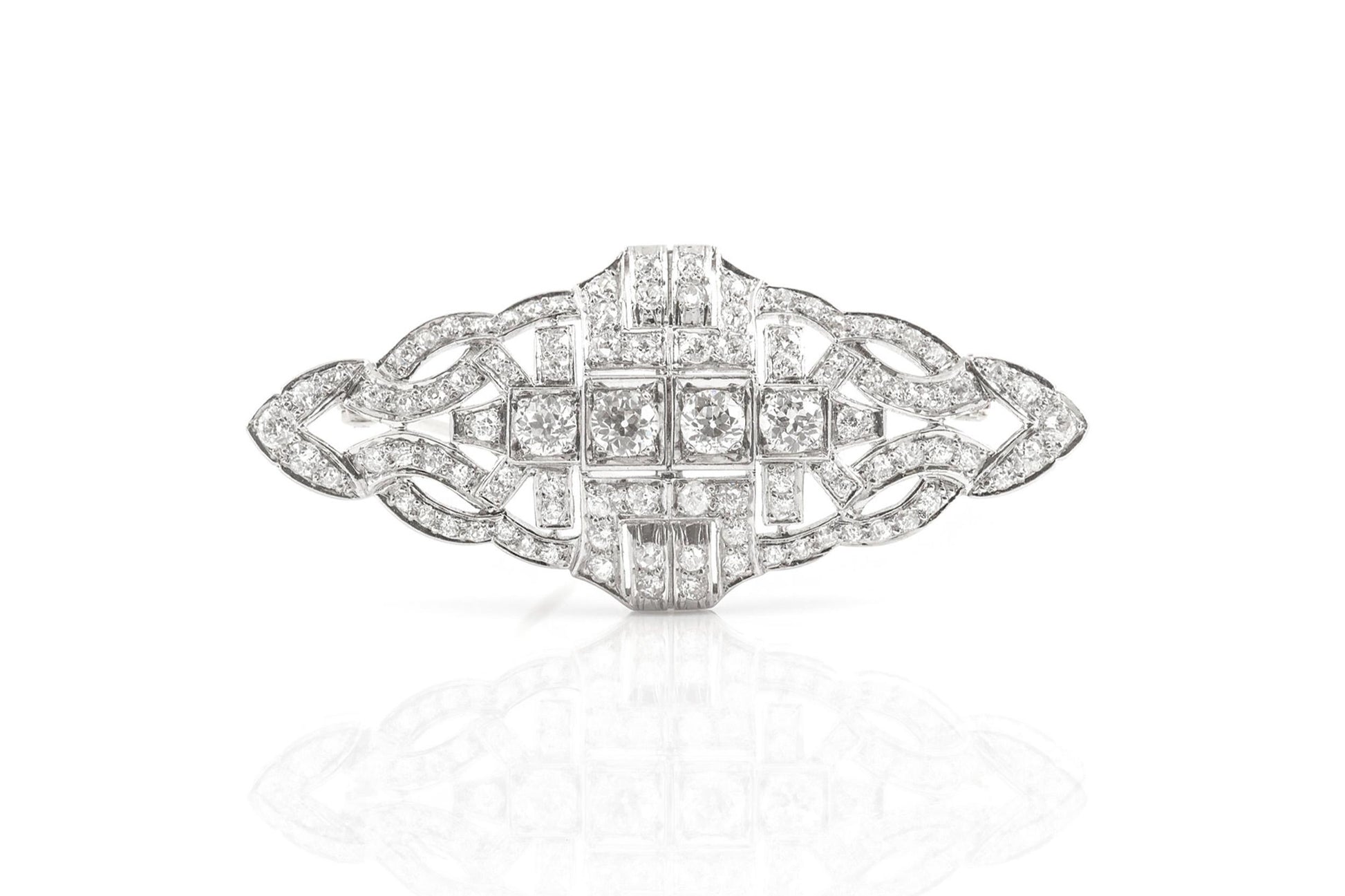 Antique Art Deco 1920s 4.00 Carat Diamond Openwork Brooch