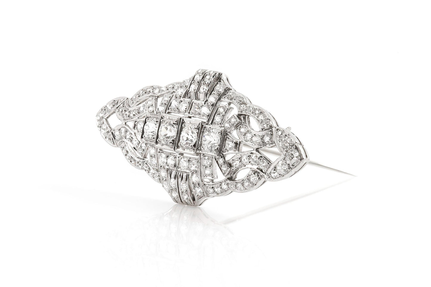 Antique Art Deco 1920s 4.00 Carat Diamond Openwork Brooch
