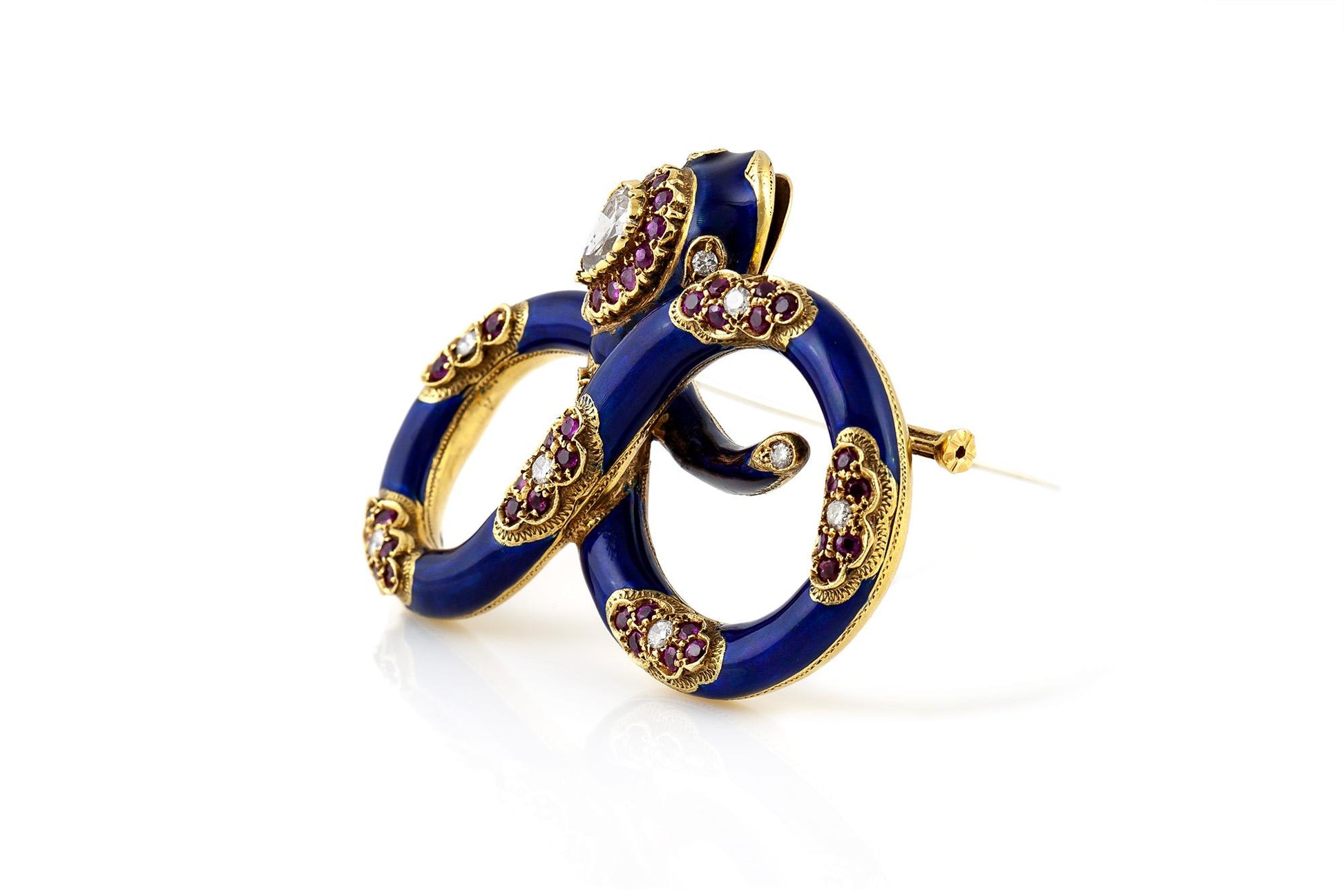 Vintage 1950s Nardi Blue Enamel Snake Brooch