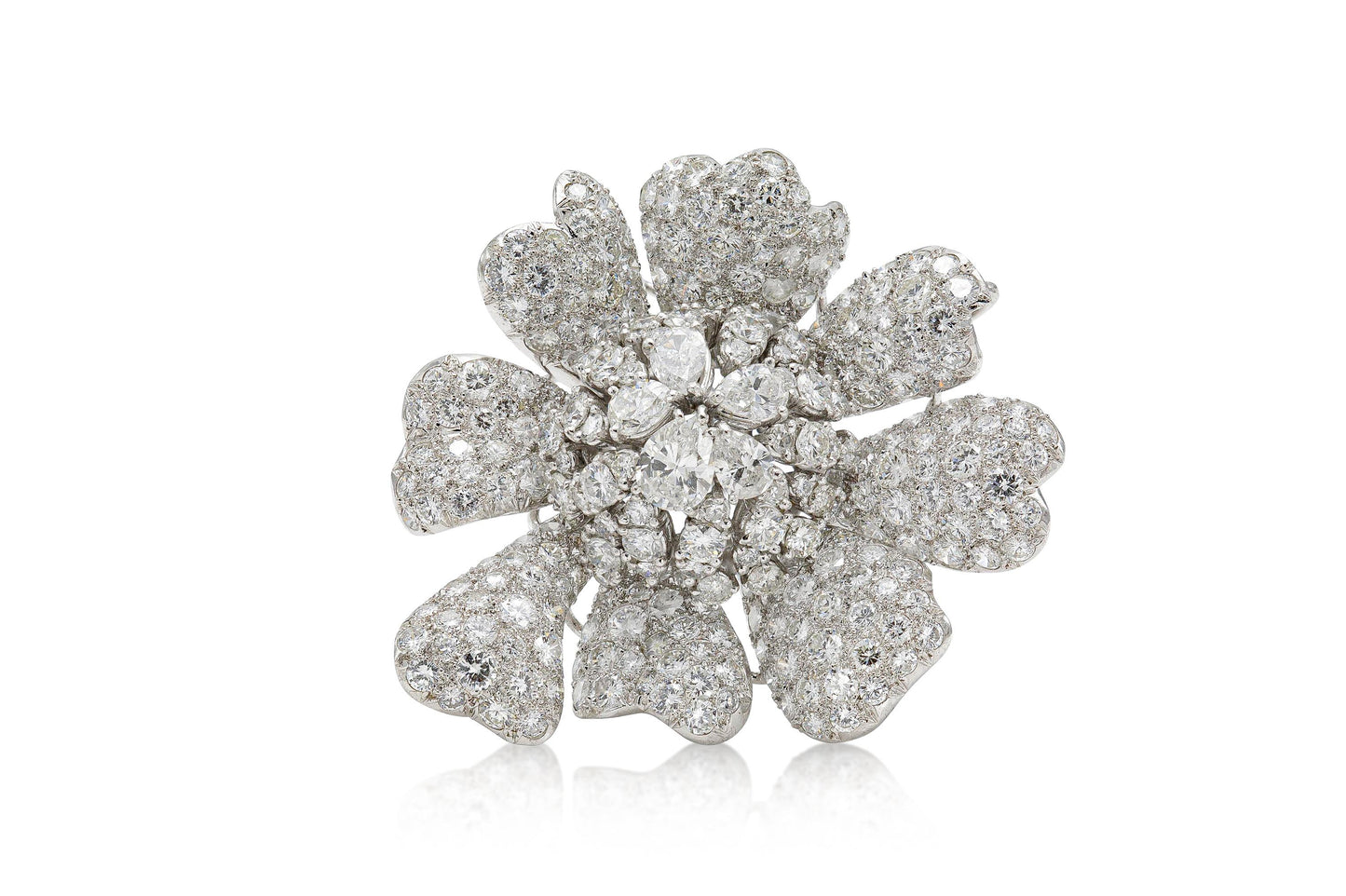 Vintage 1940s 15.00 Carat Diamond Flower Brooch Pendant