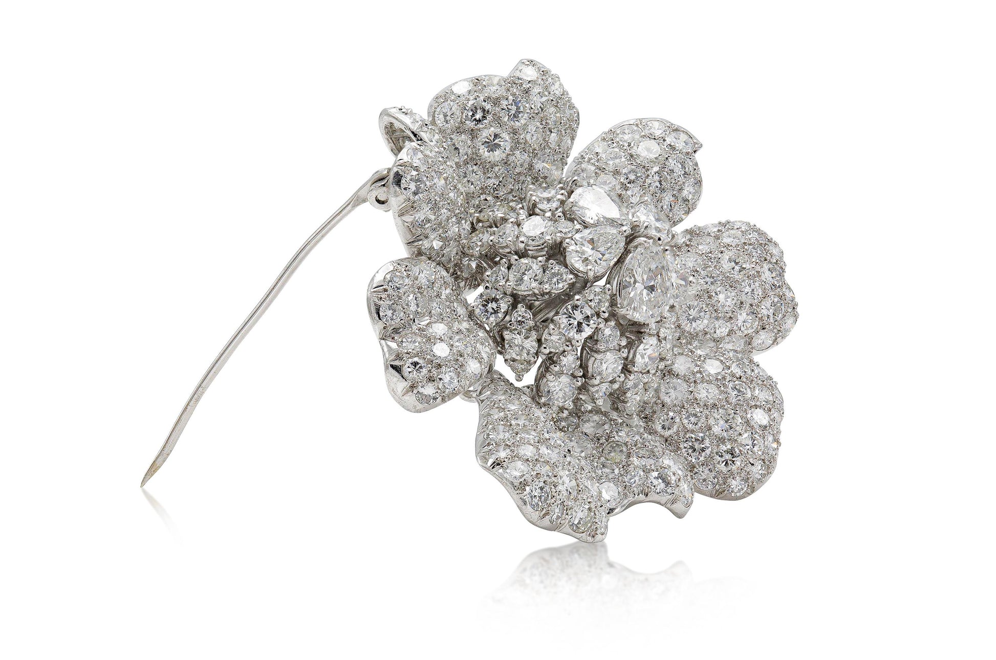 Vintage 1940s 15.00 Carat Diamond Flower Brooch Pendant