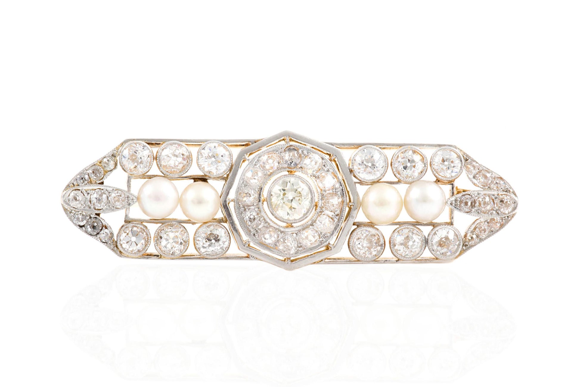 Antique Edwardian 1910s 4.50 Carat Diamonds & Pearl Brooch