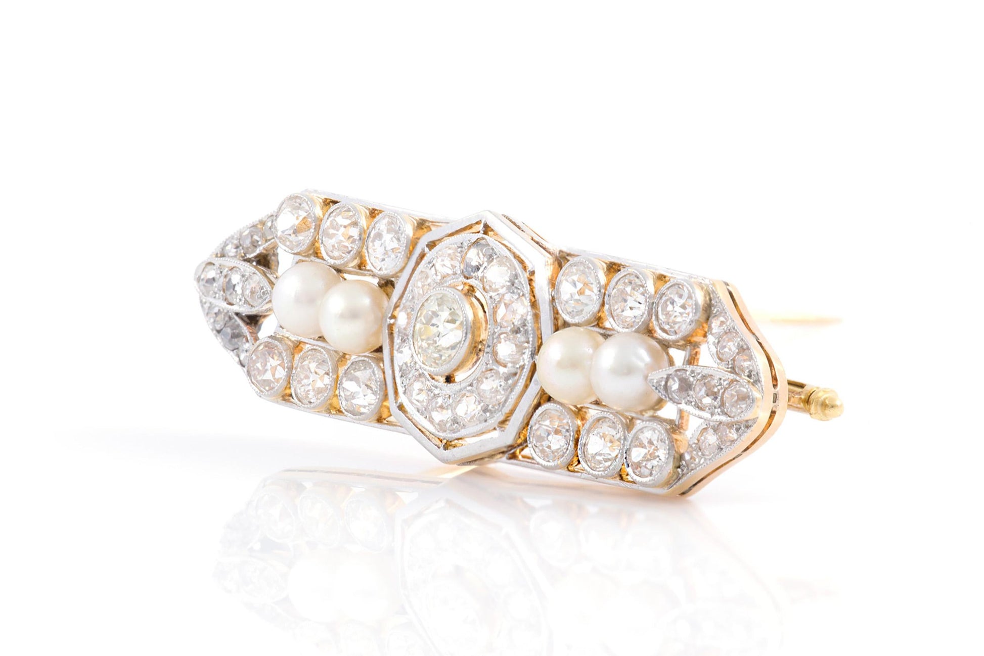 Antique Edwardian 1910s 4.50 Carat Diamonds & Pearl Brooch