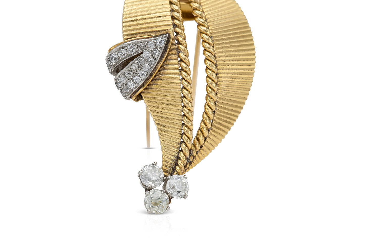 Vintage 1940s Cartier Retro Leaf Brooch with Diamonds