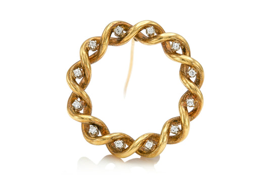 Vintage 1960s Tiffany & Co. Twisted Circle Wreath Brooch with Diamonds