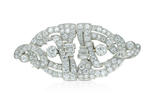 Antique Art Deco 1930s 6.00 Carat Diamond Double Clip Brooch