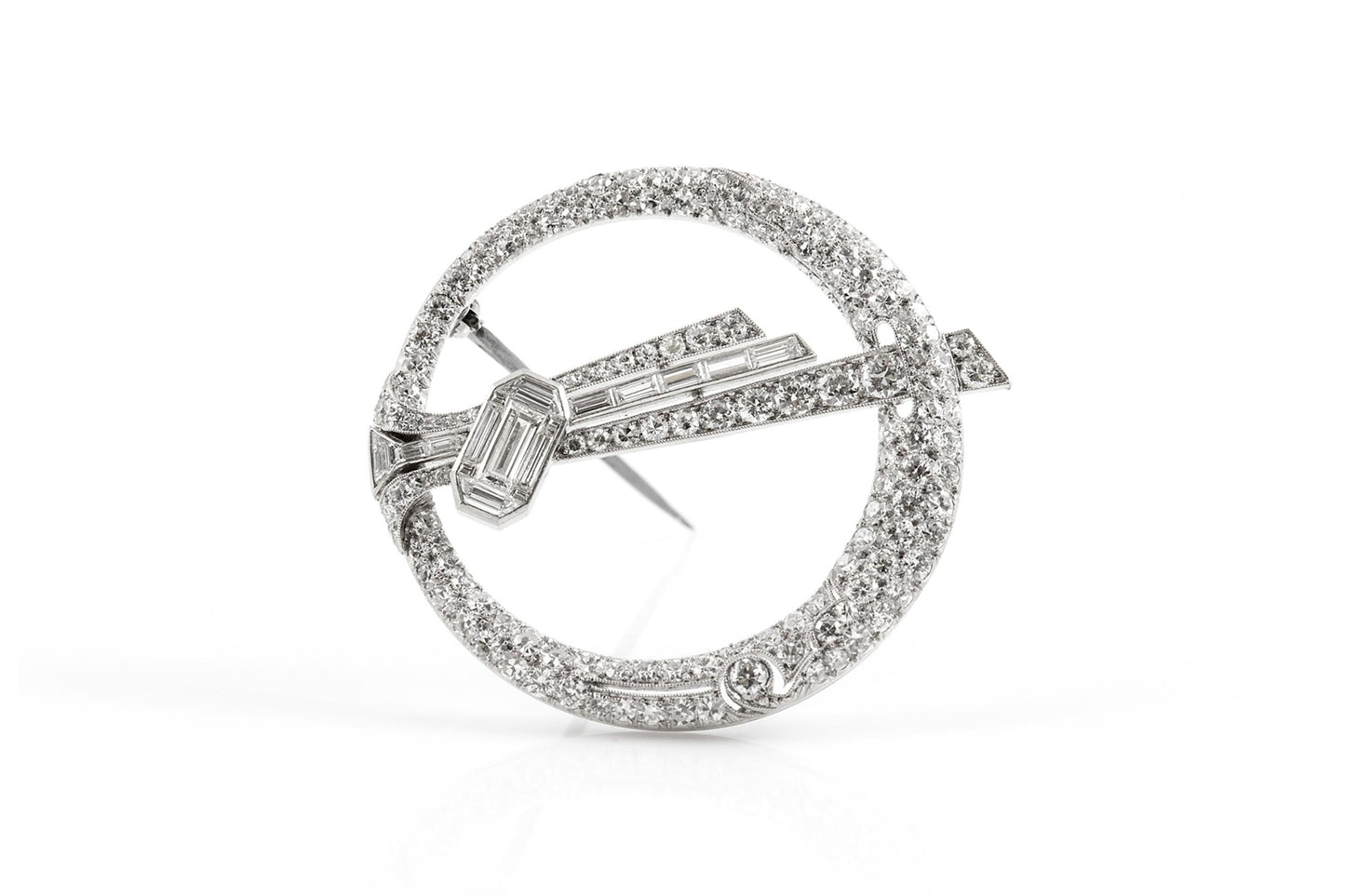 Antique Art Deco 1930s 5.00 Carat Diamond Circle Brooch