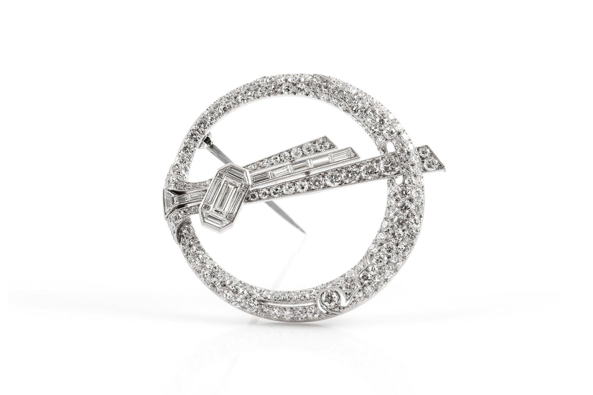 Antique Art Deco 1930s 5.00 Carat Diamond Circle Brooch