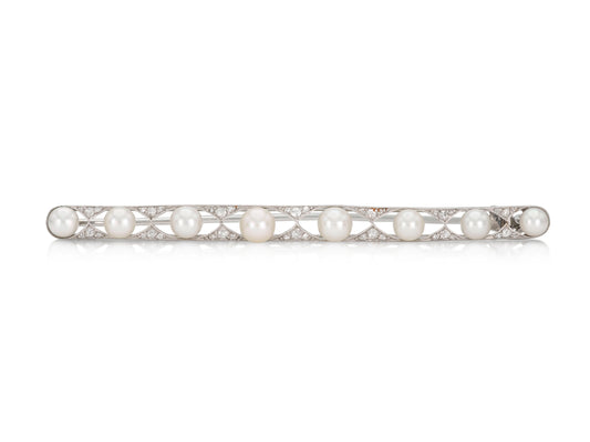 Antique Edwardian 1900s Pearl Bar Pin with Diamonds