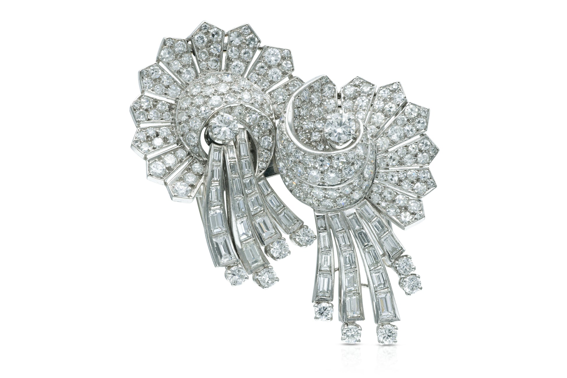 Vintage 1940s 10.00 Carat Diamond Double Clip Brooch