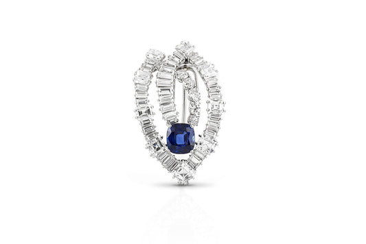 Antique Art Deco 1930s 7.64 Carat Burma Sapphire and 12.00 Carat Diamond Brooch