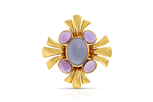 Vintage 1970s Verdura Chalcedony and Amethyst Brooch