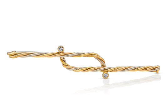 Vintage 1950s Cartier Two Tone Twisted Rope Brooch with Diamonds