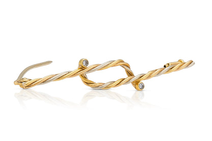 Vintage 1950s Cartier Two Tone Twisted Rope Brooch with Diamonds