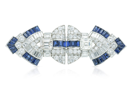 Vintage 1940s 14.00 Carat Diamond & 10.00 Carat Sapphire Double Clip Brooch