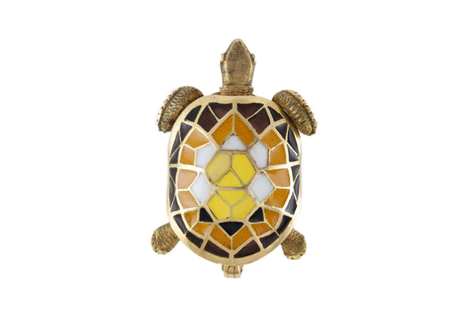 Vintage 1970s Enamel Turtle Brooch