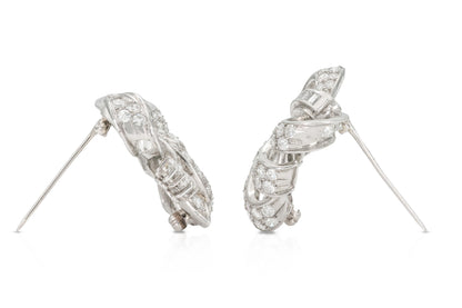 Vintage 1940s 9.00 Carat Diamond Bow Double Clips