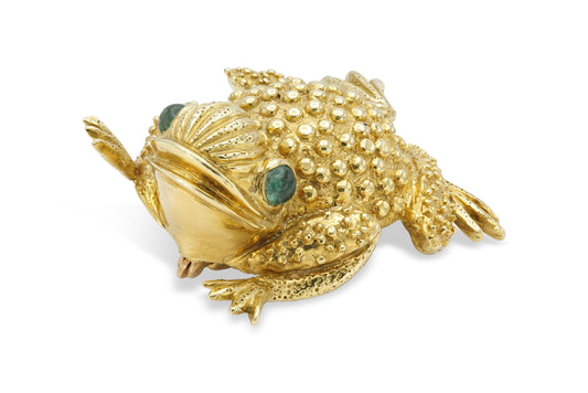 Vintage 1970s Frog Brooch with Emeralds