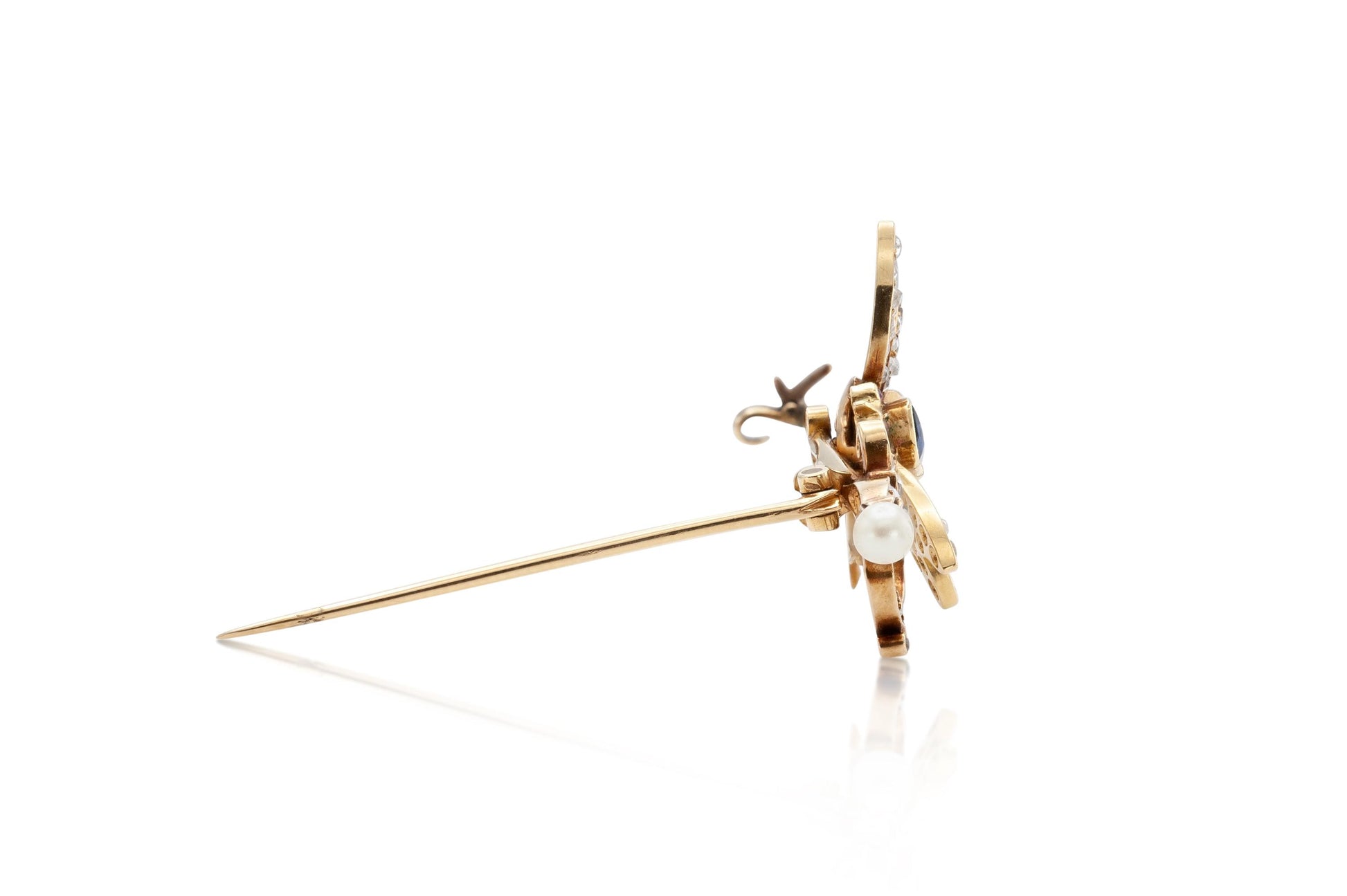 Antique Victorian Red Spinel Bug and Sword Stick Pin with Sapphire and Diamonds