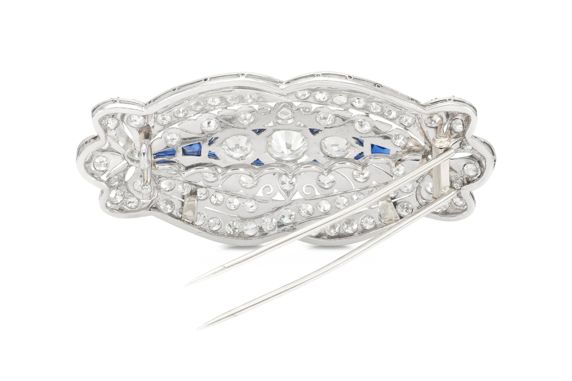 Antique Edwardian 1910s 9.00 Carat Old European Diamond Brooch with Sapphires