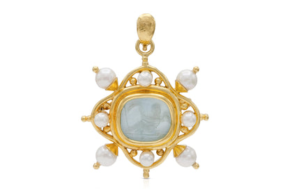 Elizabeth Locke Venetian Glass Intaglio Brooch Pendant with Pearls