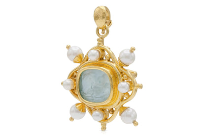 Elizabeth Locke Venetian Glass Intaglio Brooch Pendant with Pearls