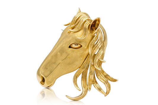 Vintage 1970s Gold Horse Brooch