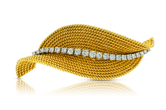 Vintage 1950s Gold Brooch with 1.20 Carat Diamonds