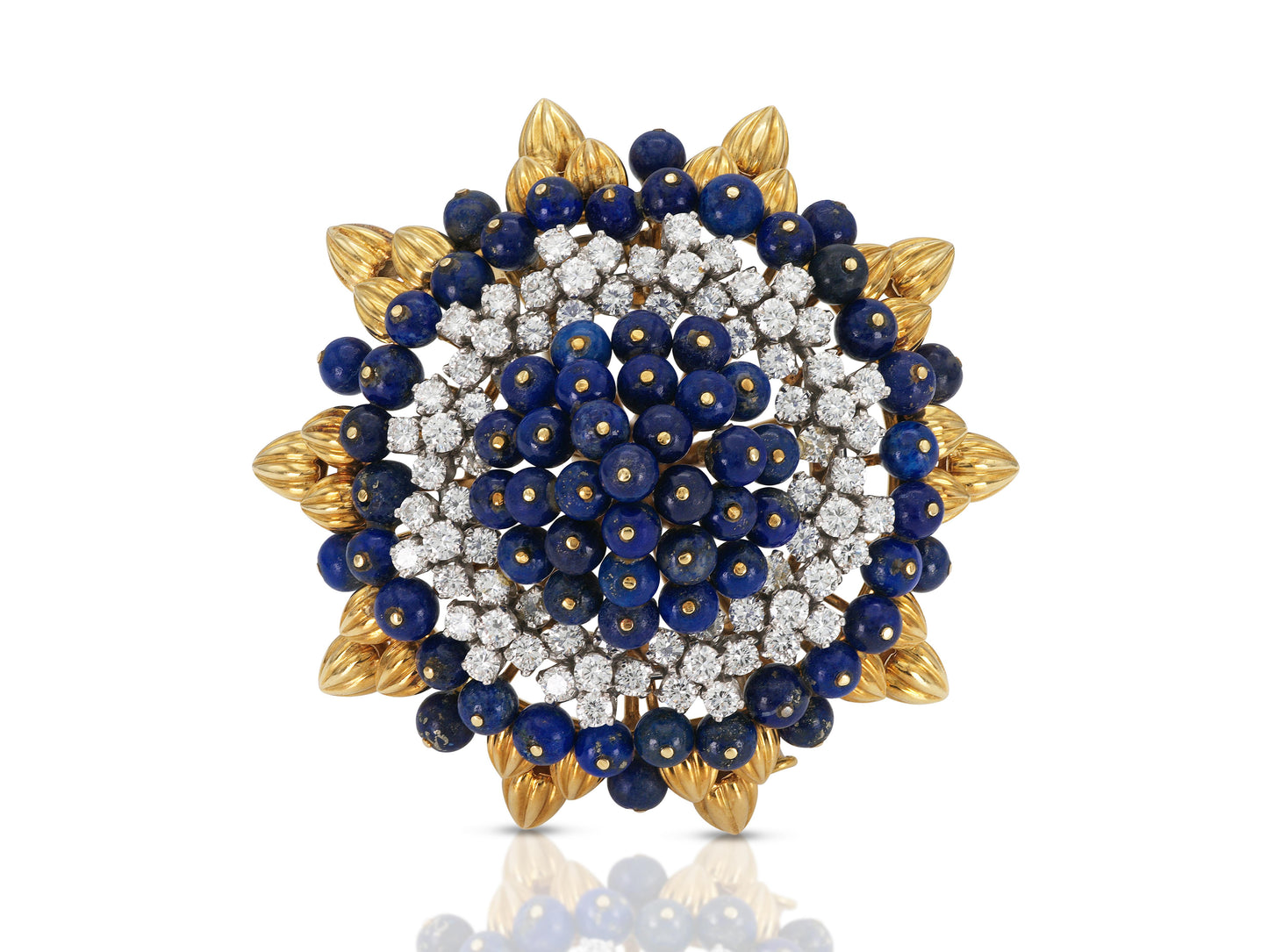 Vintage 1960s David Webb Lapis, Diamond & Gold Brooch