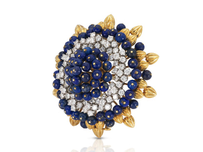 Vintage 1960s David Webb Lapis, Diamond & Gold Brooch