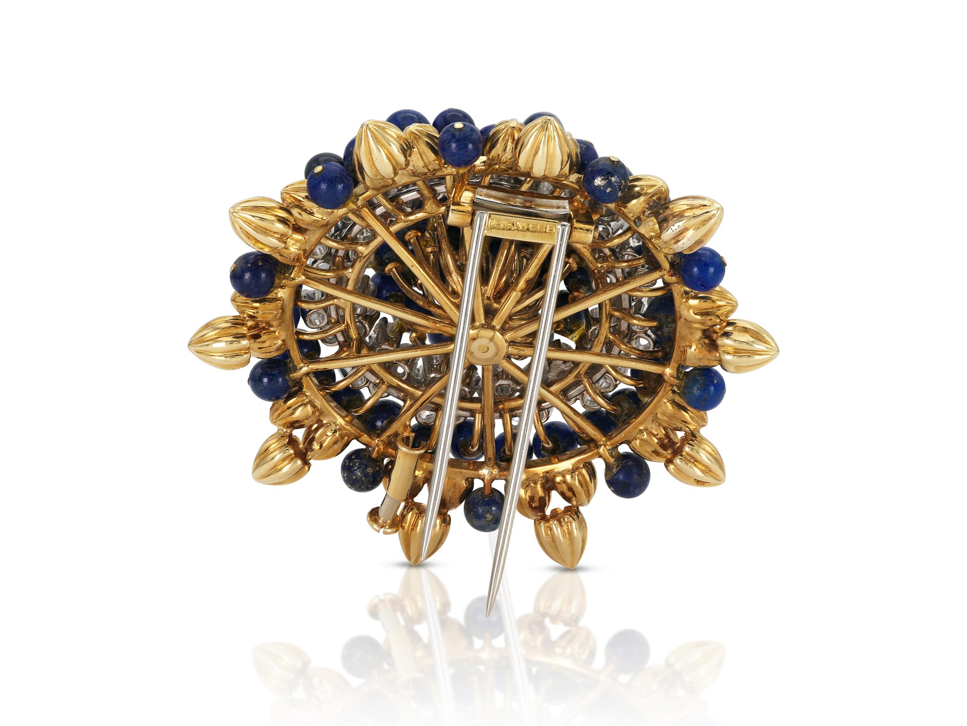 Vintage 1960s David Webb Lapis, Diamond & Gold Brooch