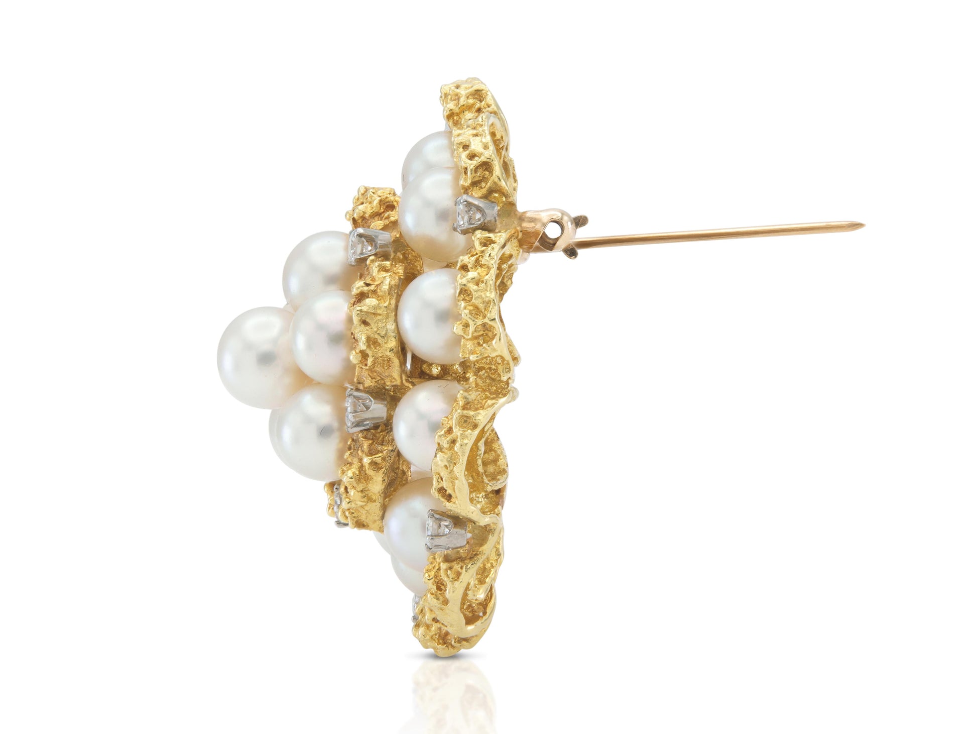 Vintage 1950s Tiffany & Co. Gold and Pearl Brooch with Diamonds