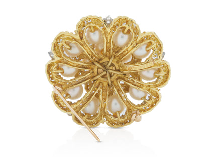Vintage 1950s Tiffany & Co. Gold and Pearl Brooch with Diamonds