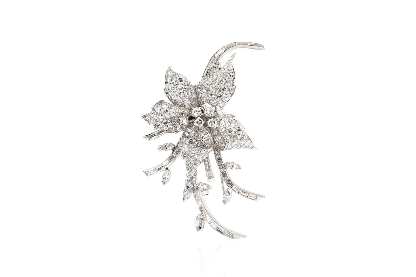 Vintage 1950s 7.00 Carat Diamond Flower Brooch