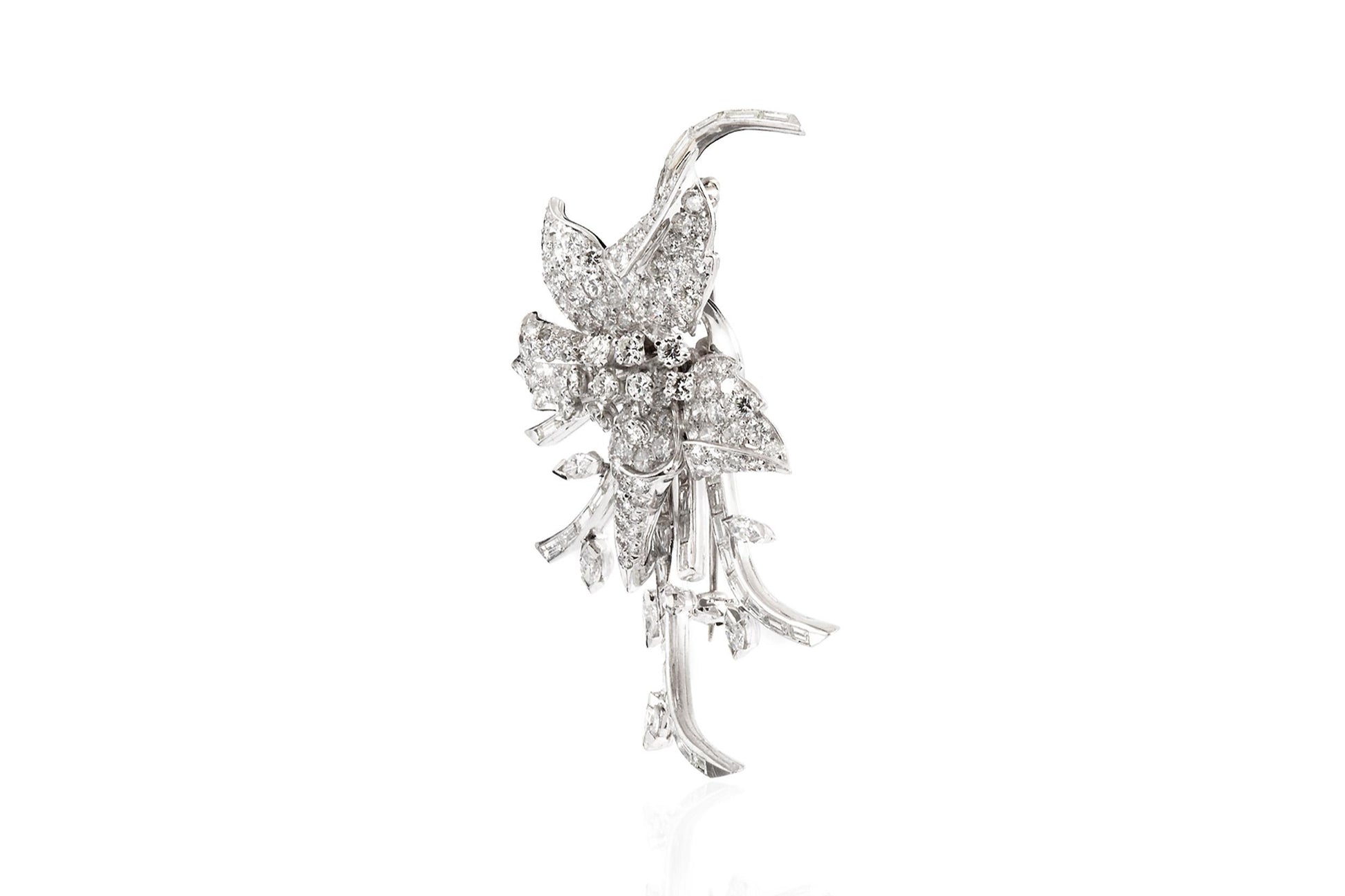 Vintage 1950s 7.00 Carat Diamond Flower Brooch