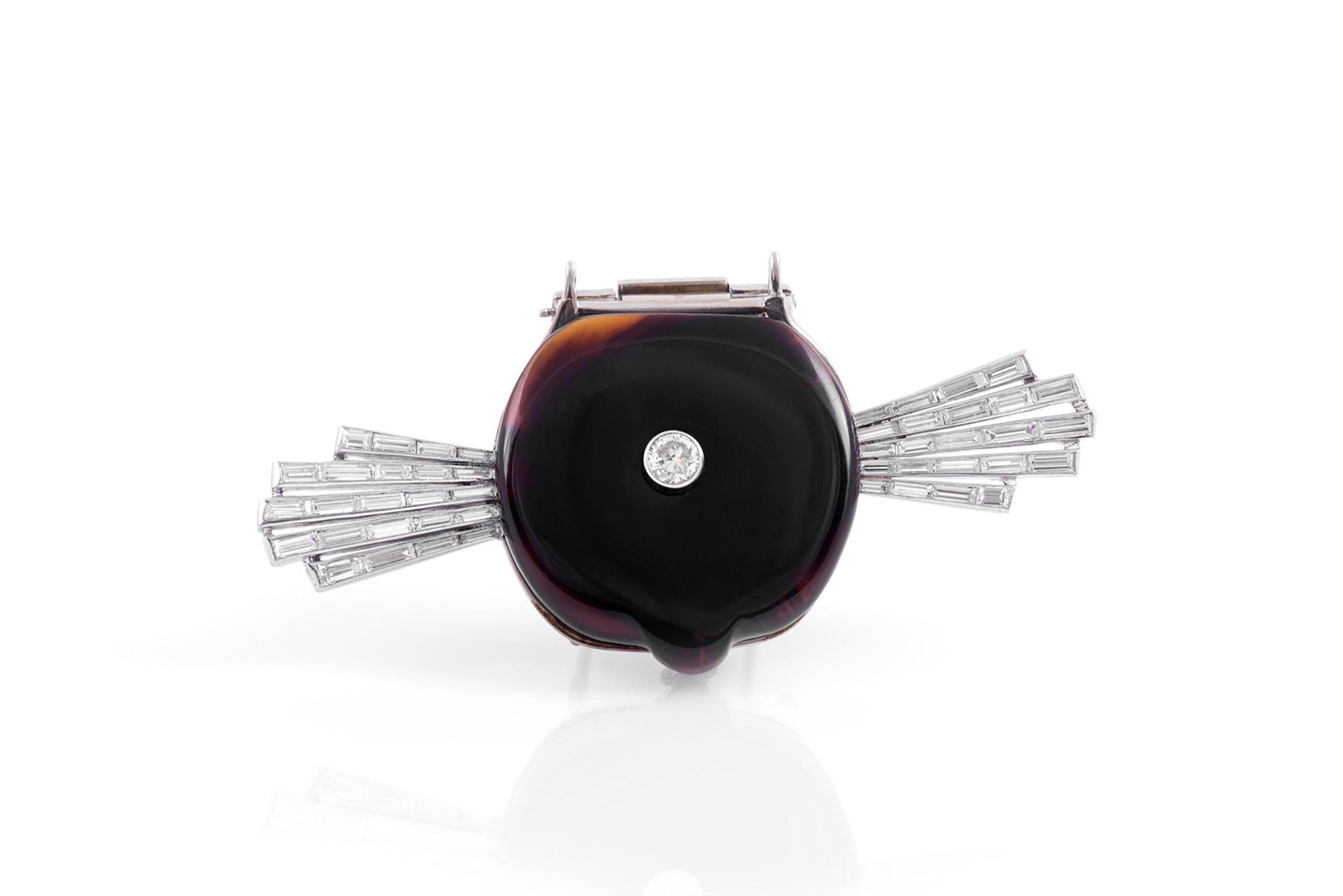 Antique Art Deco 1920s Onyx and 2.50 Carat Diamond Brooch