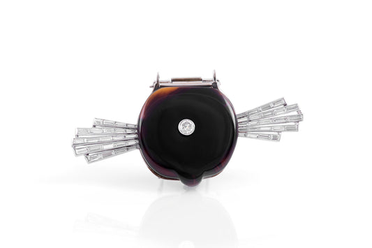 Antique Art Deco 1920s Onyx and 2.50 Carat Diamond Brooch