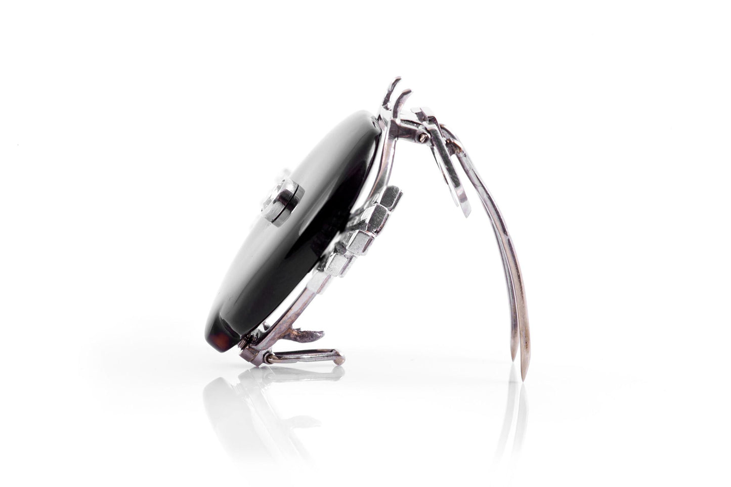 Antique Art Deco 1920s Onyx and 2.50 Carat Diamond Brooch