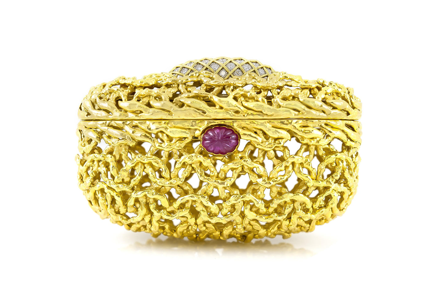 Vintage 1950s David Webb Gold Clutch with 10.00 Carat Ruby and Diamonds