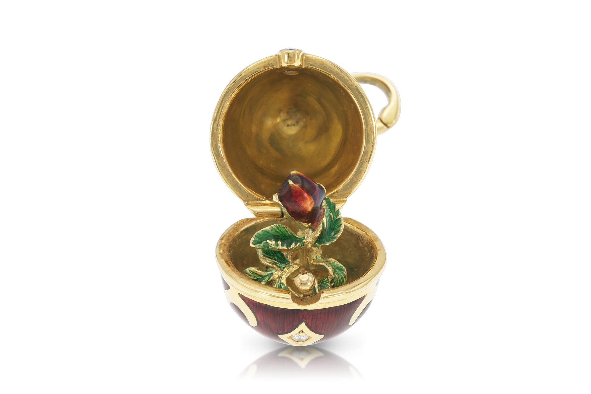 Fabergé Red Enamel Egg Pendant Charm with Diamonds