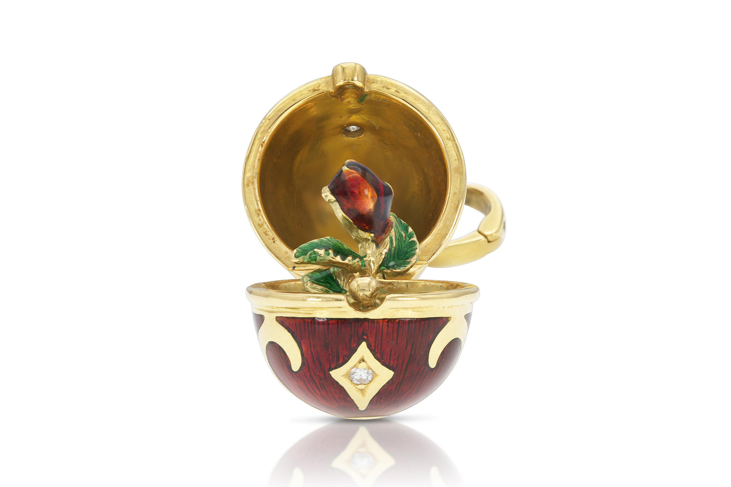 Fabergé Red Enamel Egg Pendant Charm with Diamonds