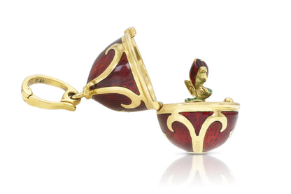 Fabergé Red Enamel Egg Pendant Charm with Diamonds