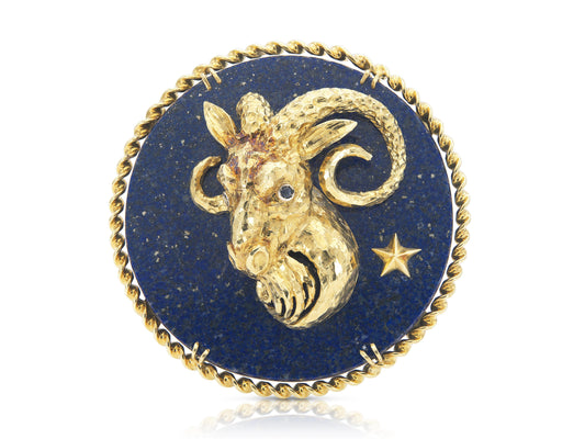 Vintage 1970s Lapis Lazuli and Gold Aries Zodiac Pendant